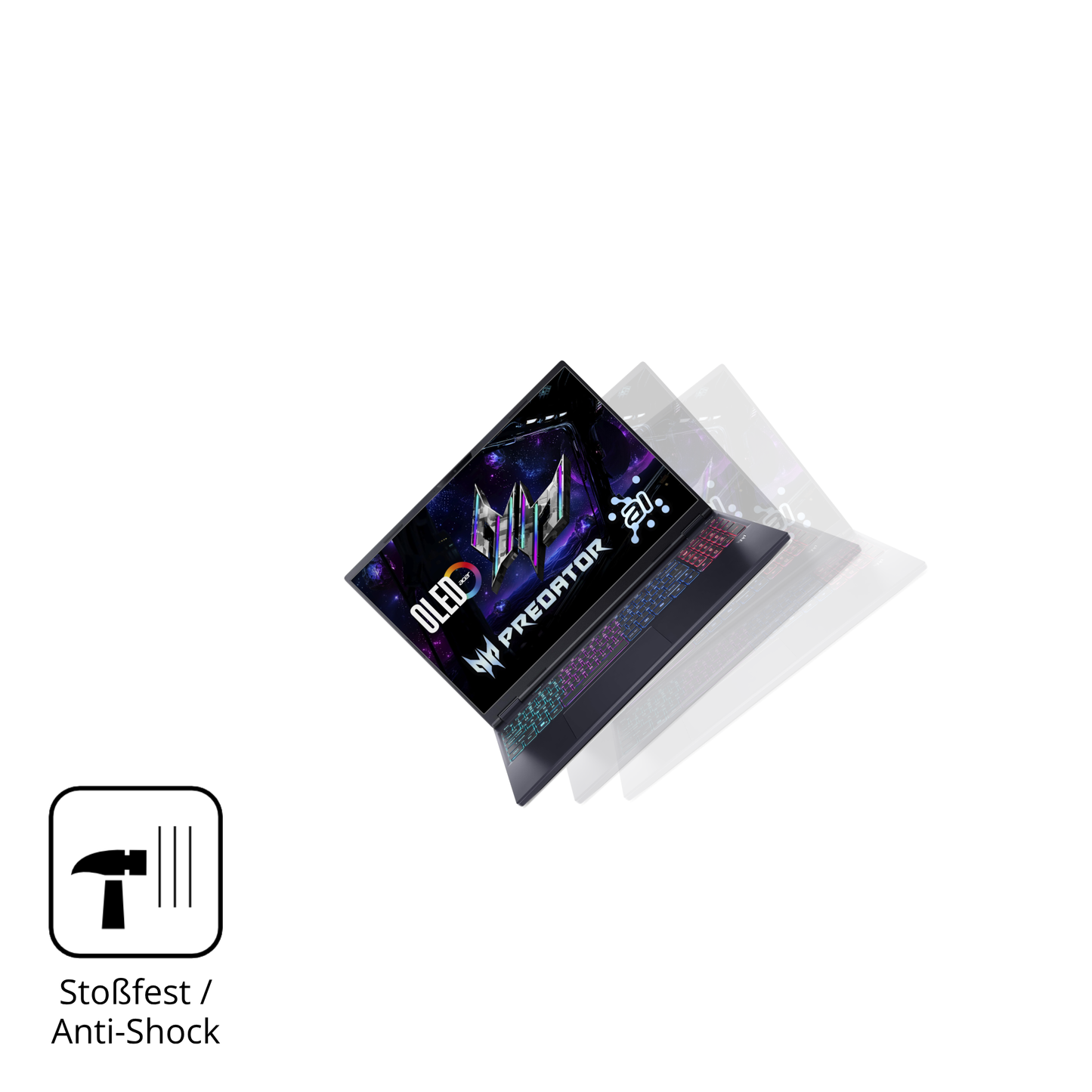 Schutz gegen Kratzer auf dem acerpredator helios neo 16 ai Glas durch Schlüssel, Stöße gegen die Tischkante oder Stürze