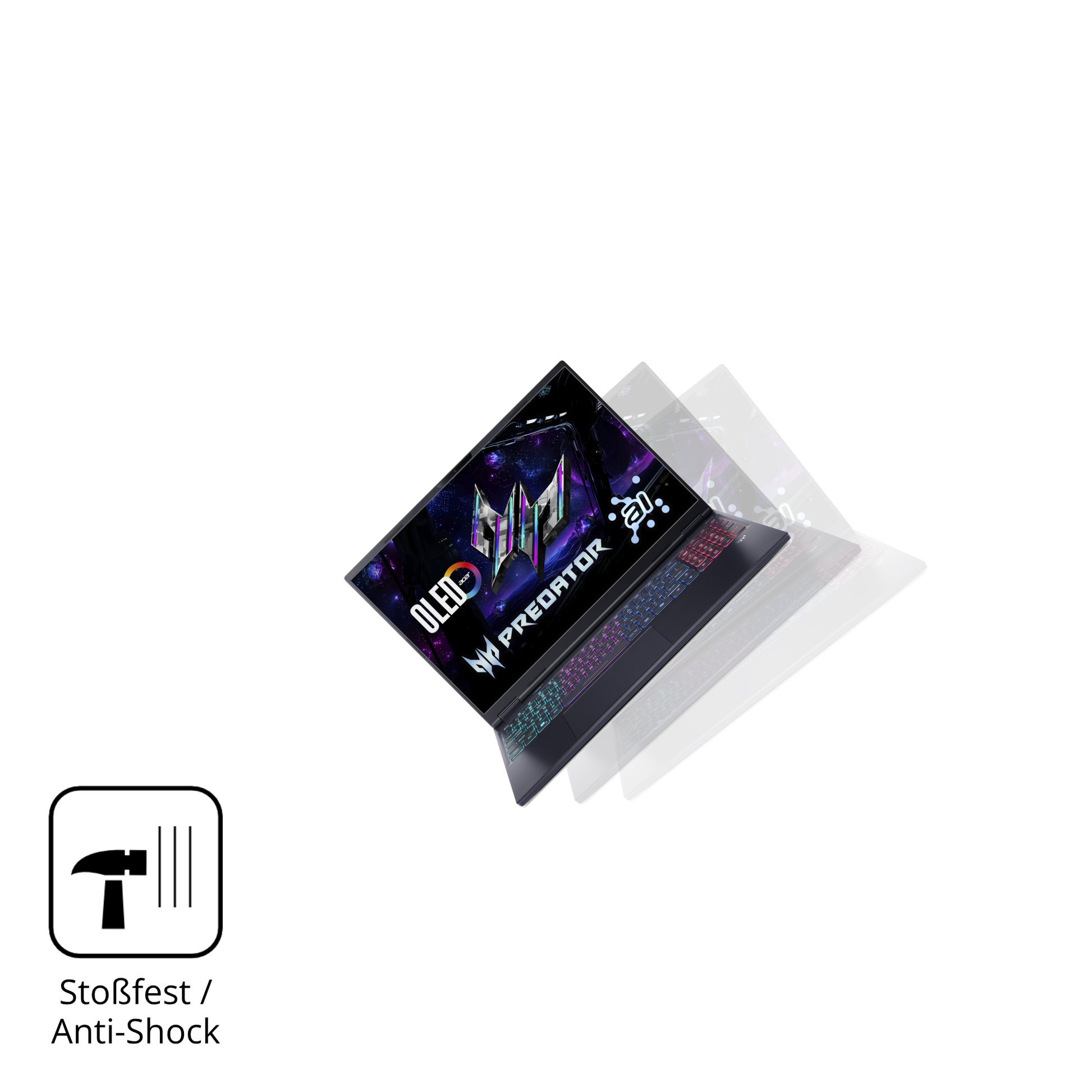 Schutz gegen Kratzer auf dem acerpredator helios neo 16 ai Glas durch Schlüssel, Stöße gegen die Tischkante oder Stürze