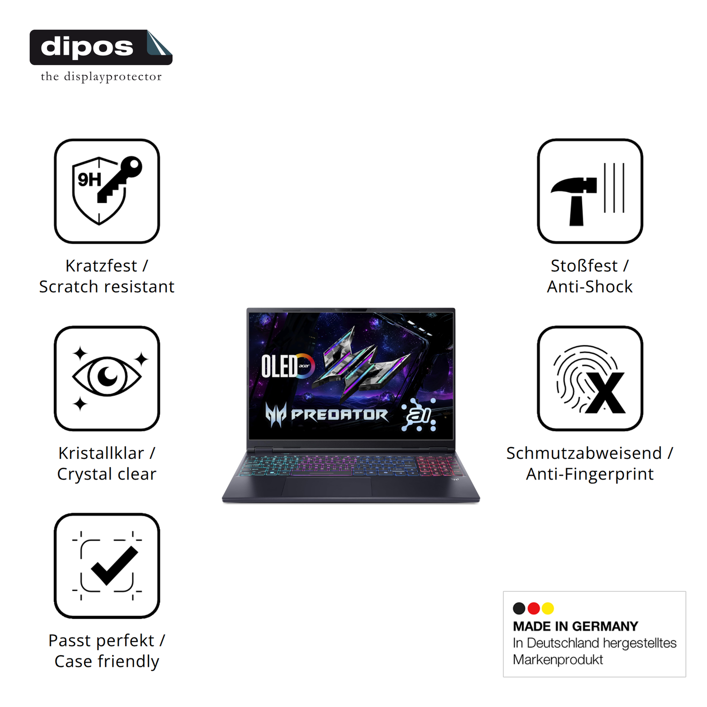 Displayschutz hergestellt in Deutschland, höchste Qualität made in Germany
