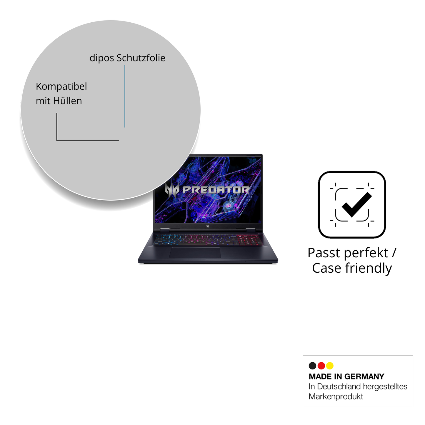 Schutzfolie mit optimaler Passform, zur Verwendung mit Hüllen geeignet