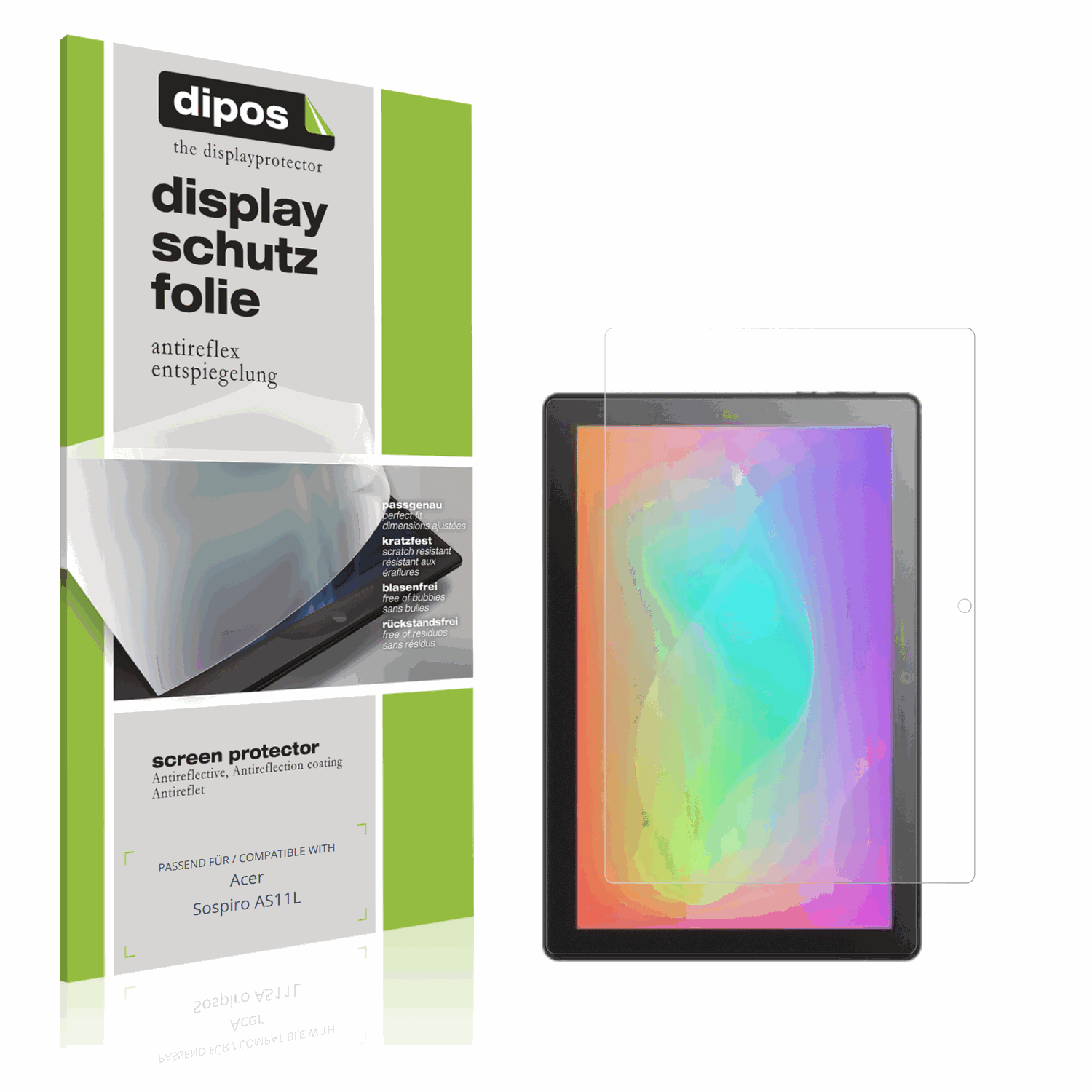 Matte Displayschutzfolie von dipos passend für Acer Sospiro AS11L, präziser Zuschnitt und blasenfrei montiert