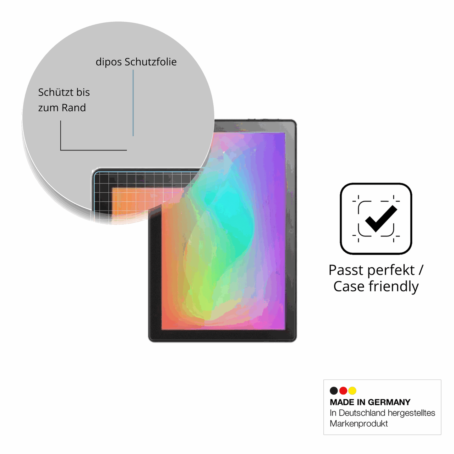 Schutzglasfolie mit optimaler Passform, zur Verwendung mit Hüllen geeignet