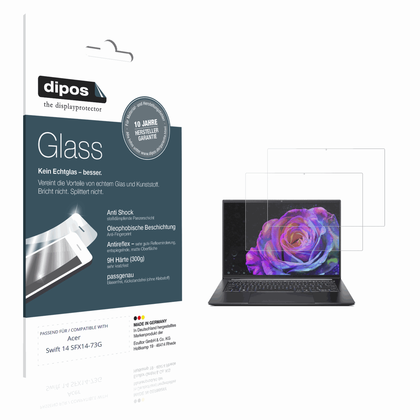 Matte Displayschutzfolie von dipos passend für acerswift 14 sfx14-73g, 9H kratzfest und blasenfrei montiert