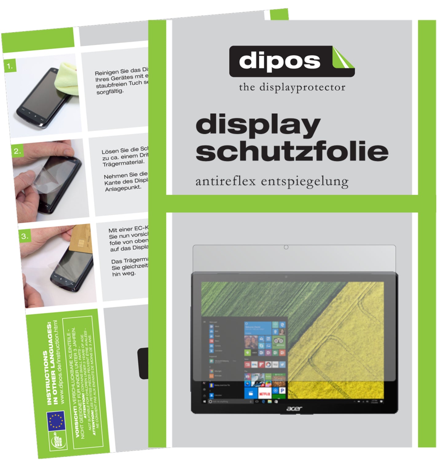 Matte Displayschutzfolie von dipos passend für Acer Switch 5 Pro SW512-52P, präziser Zuschnitt und blasenfrei montiert