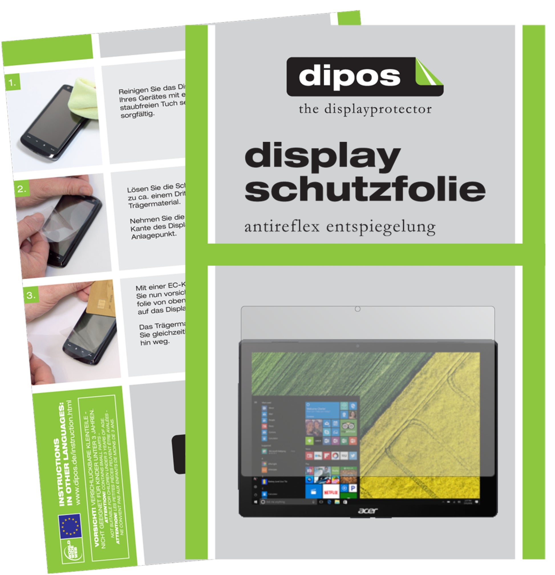 Matte Displayschutzfolie von dipos passend für Acer Switch 5 Pro SW512-52P, präziser Zuschnitt und blasenfrei montiert