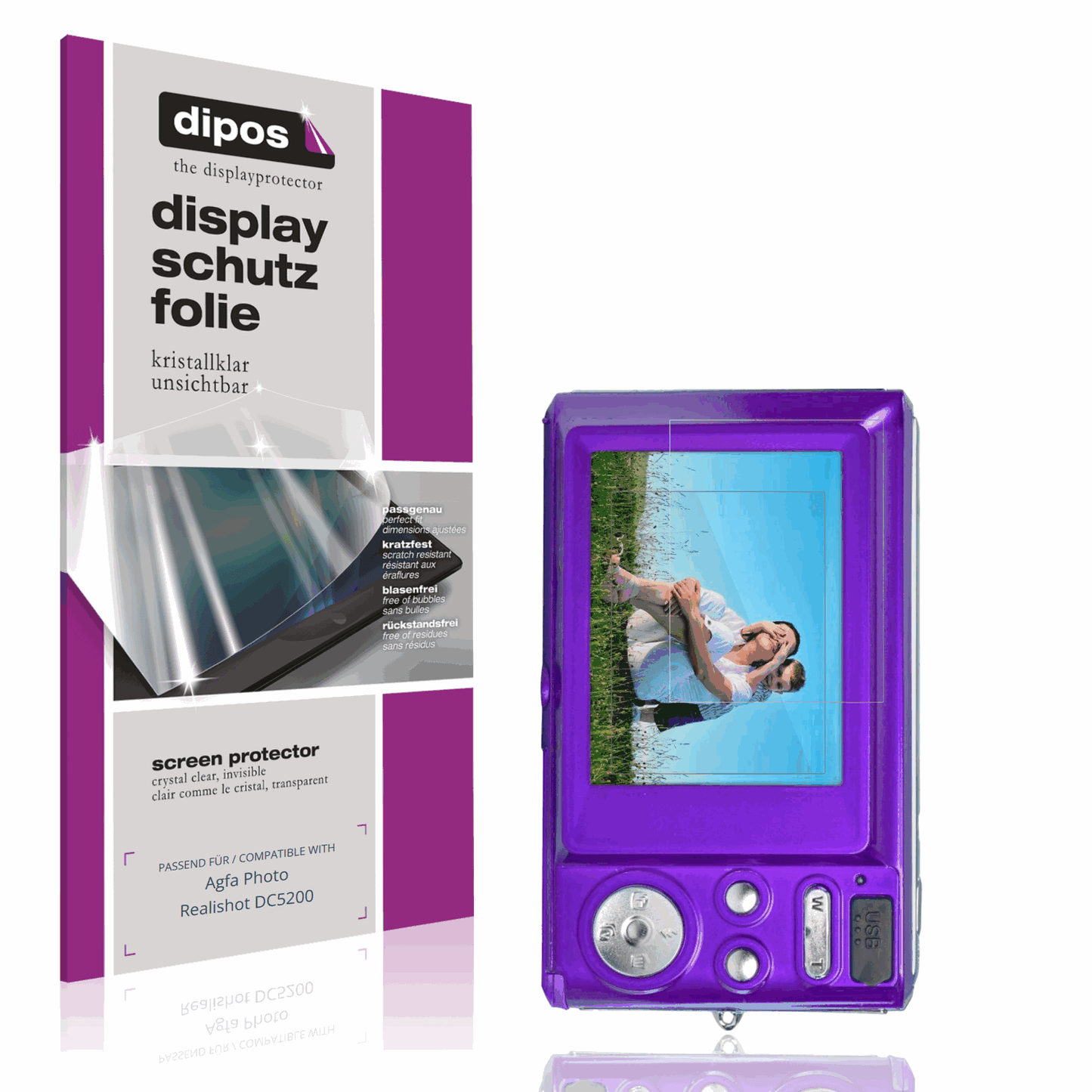 Klare Displayschutzfolie von dipos passend für Agfa Photo Realishot DC5200, präziser Zuschnitt und blasenfrei montiert