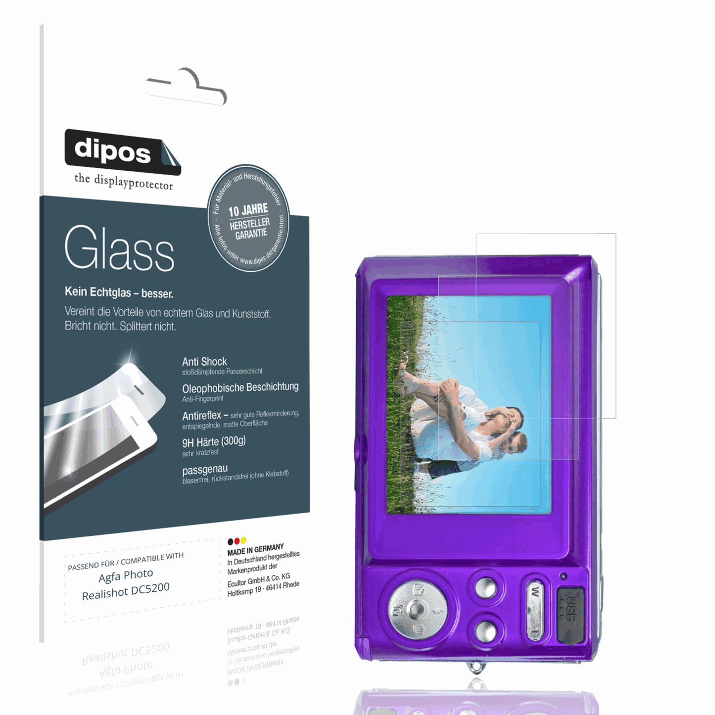 Matte Displayschutzfolie von dipos passend für Agfa Photo Realishot DC5200, 9H kratzfest und blasenfrei montiert