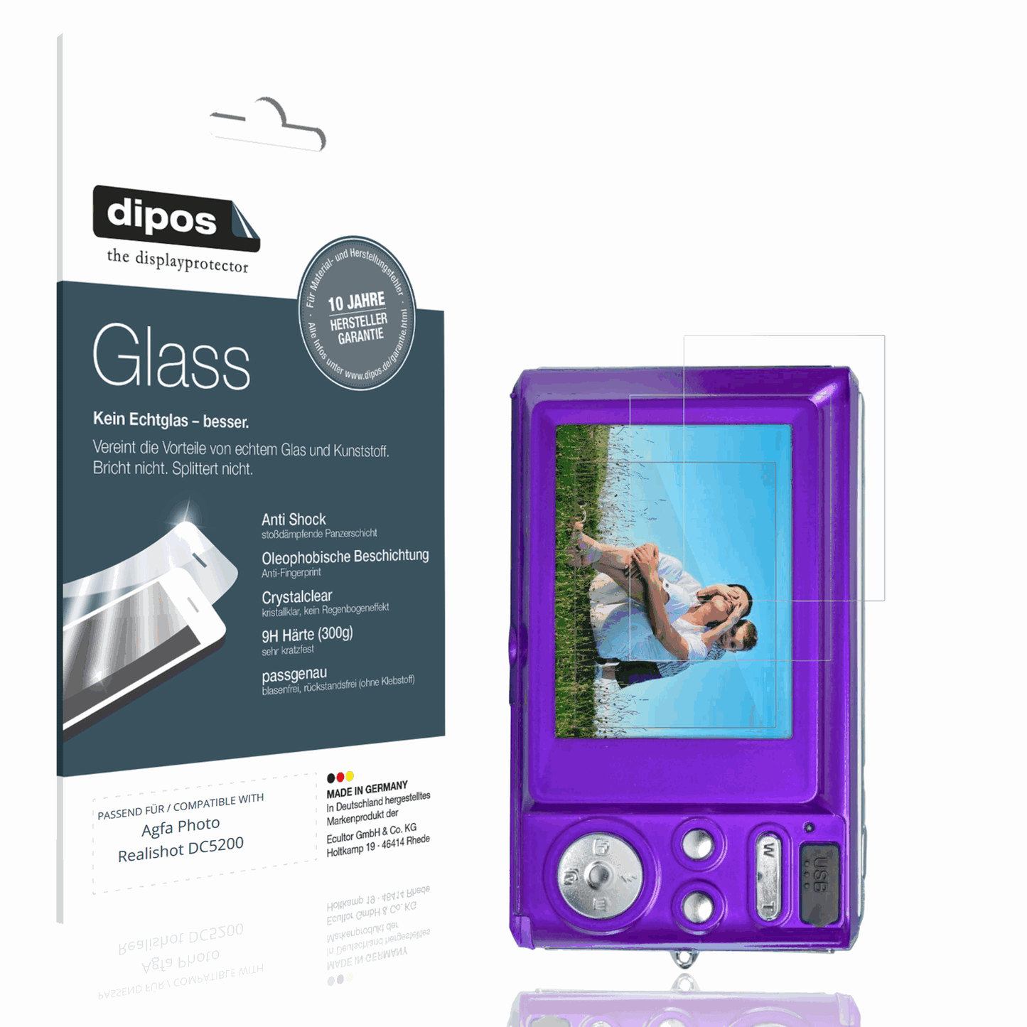 Klare Displayschutzfolie von dipos passend für Agfa Photo Realishot DC5200, 9H kratzfest und blasenfrei montiert