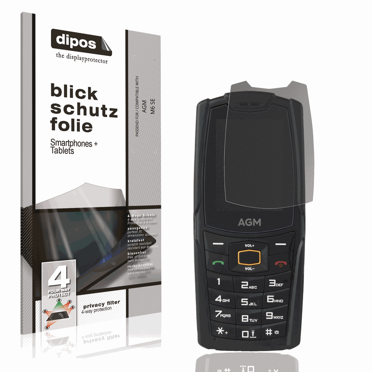 Blickschutzfolie von dipos passend für AGM M6 SE, präziser Zuschnitt und blasenfrei montiert