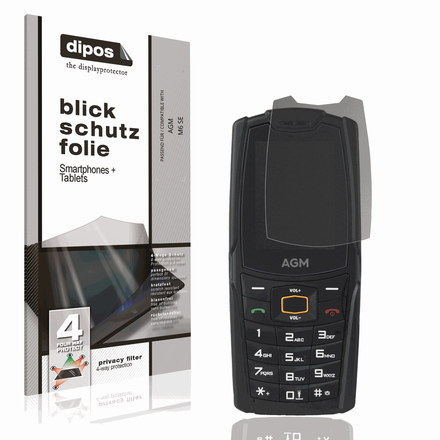 Blickschutzfolie von dipos passend für AGM M6 SE, präziser Zuschnitt und blasenfrei montiert