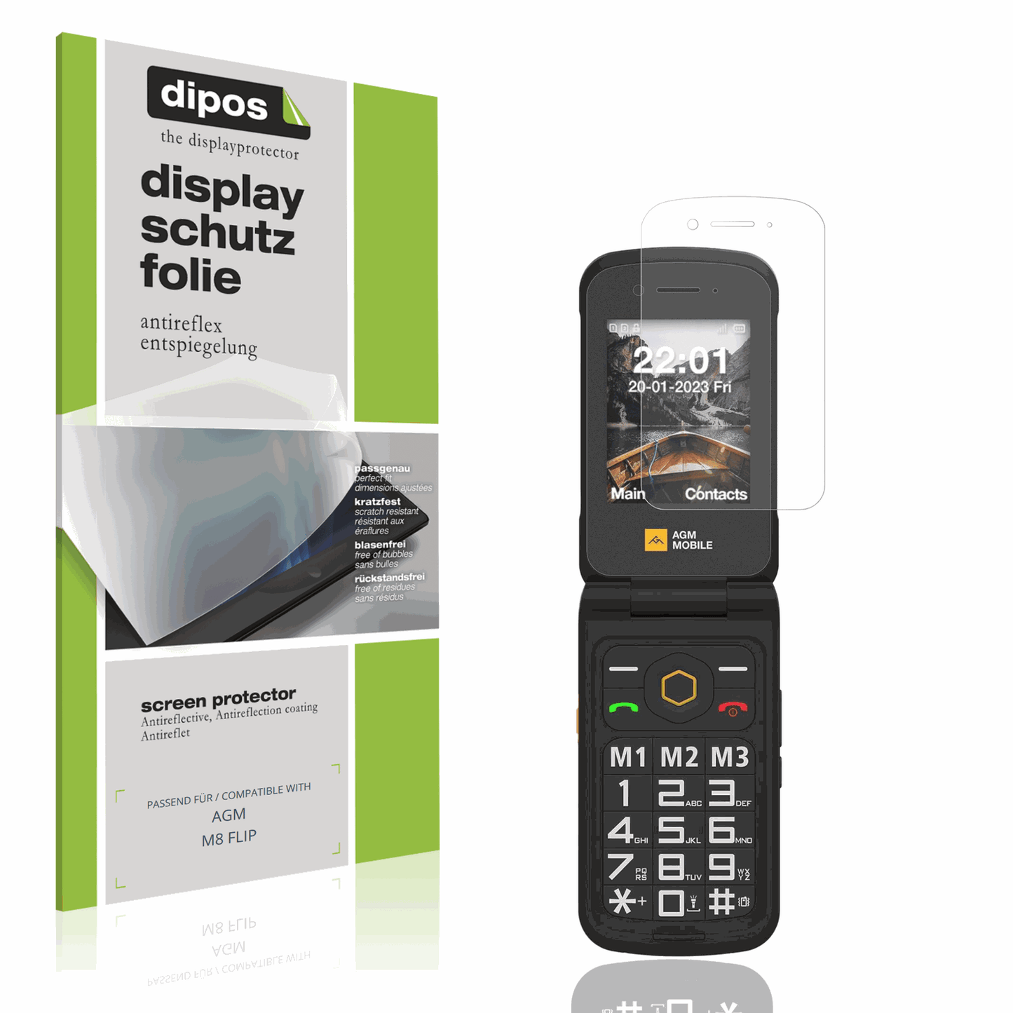 Matte Displayschutzfolie von dipos passend für AGM M8 FLIP, präziser Zuschnitt und blasenfrei montiert