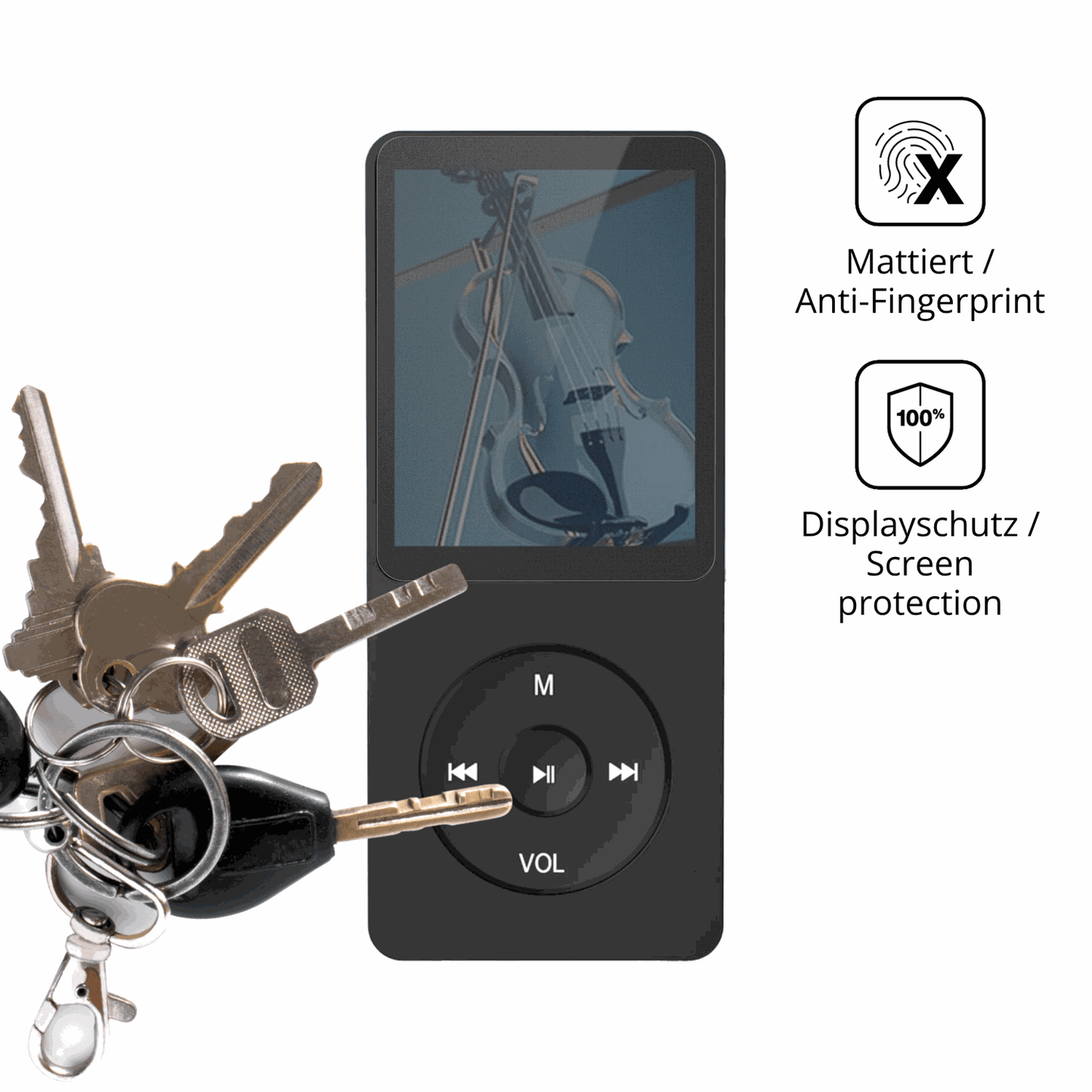 dipos Displayschutz für AGPTEK A02PLB MP3-Player, mattierte Oberfläche, Blickschutzfilter und perfekter Passform