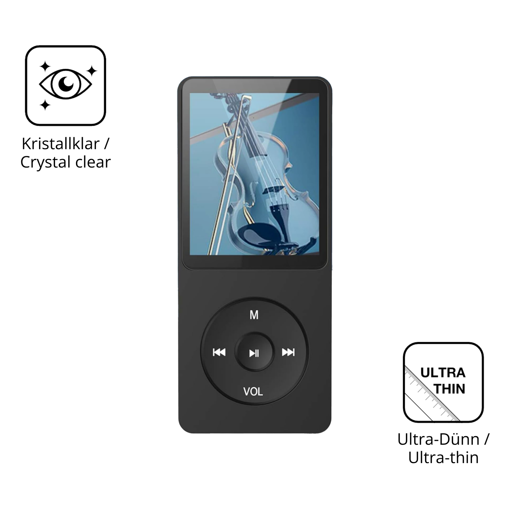 Dünne und klare Folie passend zugeschnitten für AGPTEK A02PLB MP3-Player