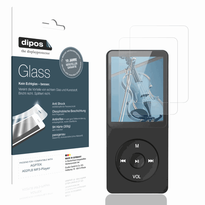 Matte Displayschutzfolie von dipos passend für AGPTEK A02PLB MP3-Player, 9H kratzfest und blasenfrei montiert