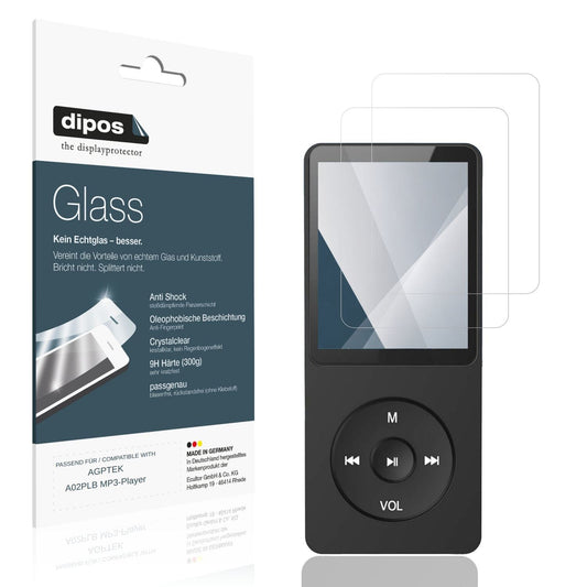 Klare Displayschutzfolie von dipos passend für AGPTEK A02PLB MP3-Player, 9H kratzfest und blasenfrei montiert