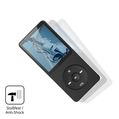 Schutz gegen Kratzer auf dem AGPTEK A02PLB MP3-Player Glas durch Schlüssel, Stöße gegen die Tischkante oder Stürze