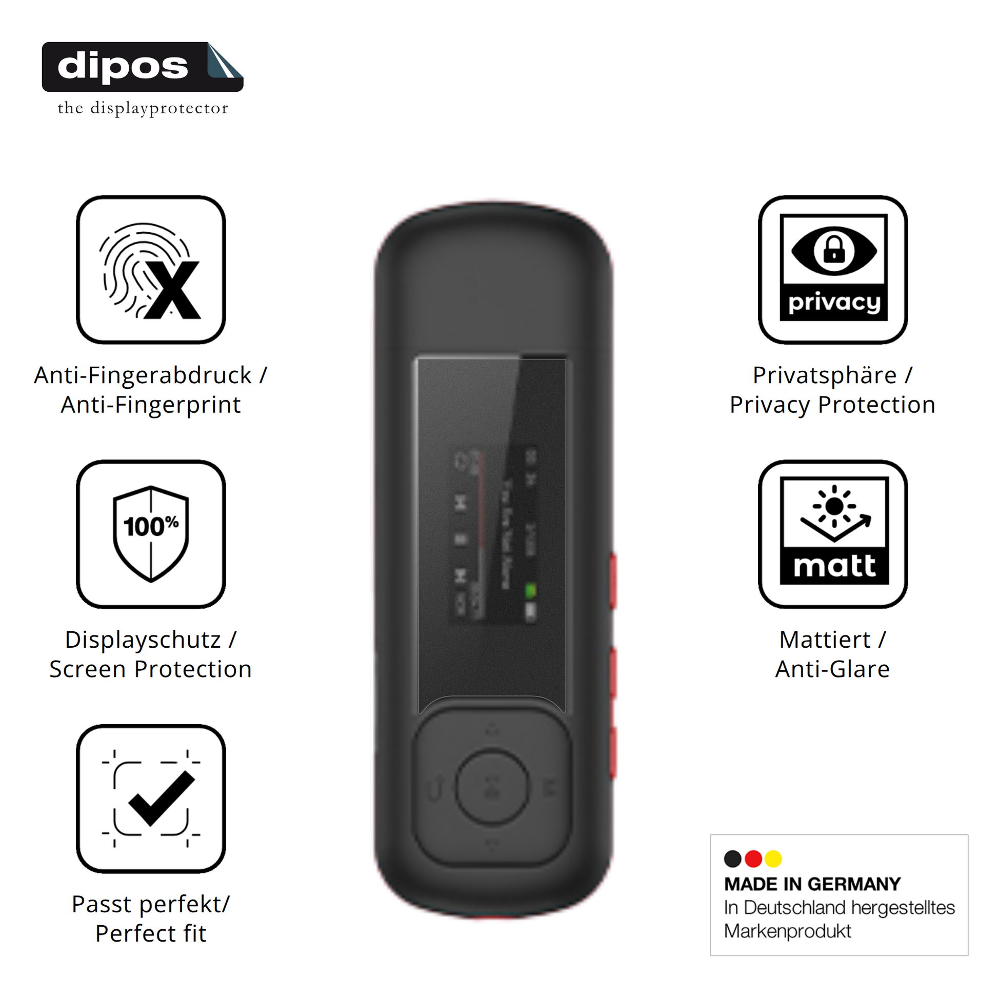 Privatsphäre-Schutz durch Sichtschutz-Folie passend zugeschnitten für AGPTEK A55 MP3-Player