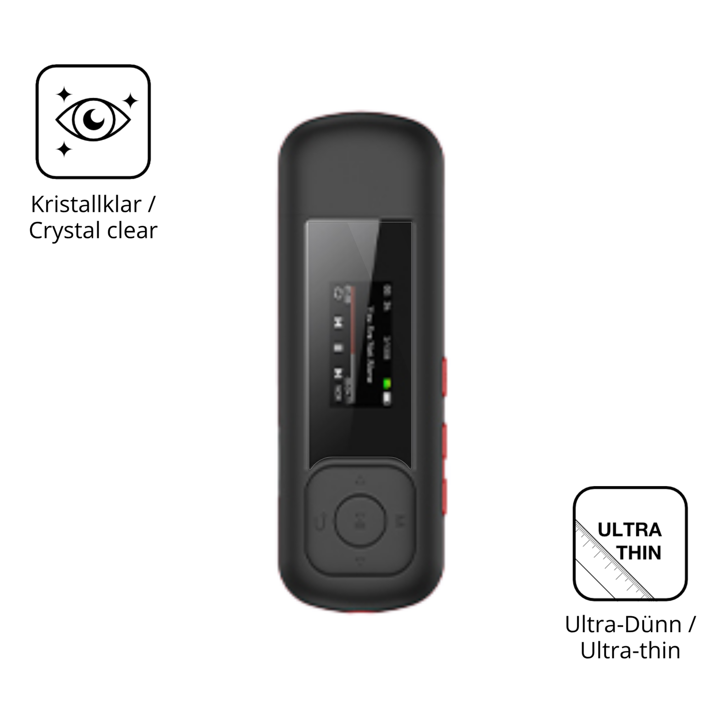 Dünne und klare Folie passend zugeschnitten für AGPTEK A55 MP3-Player