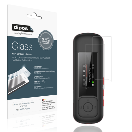 Klare Displayschutzfolie von dipos passend für AGPTEK A55 MP3-Player, 9H kratzfest und blasenfrei montiert