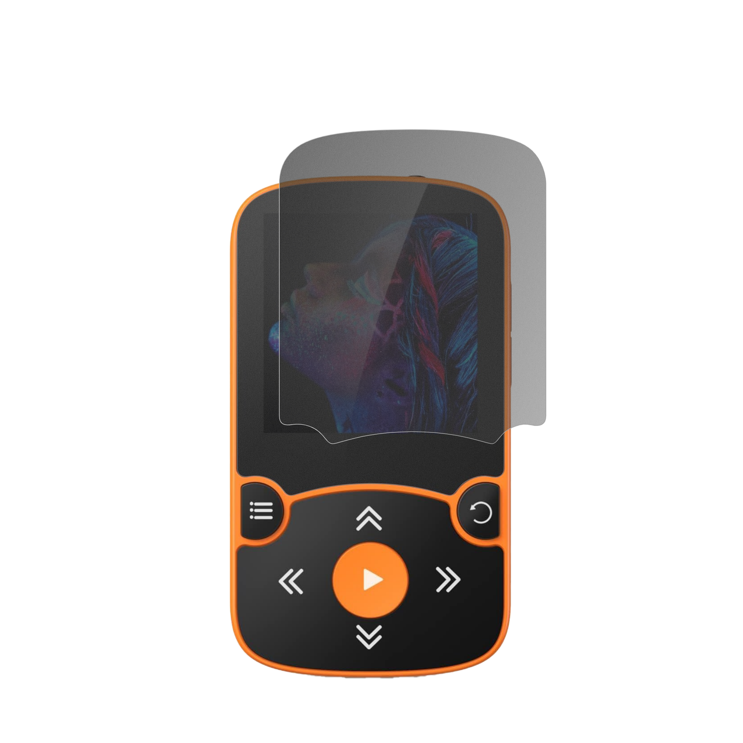 AGPTEKA65 MP3-Player mit aufgebrachtem dipos Displayschutz, der seitliche Einblicke blockiert
