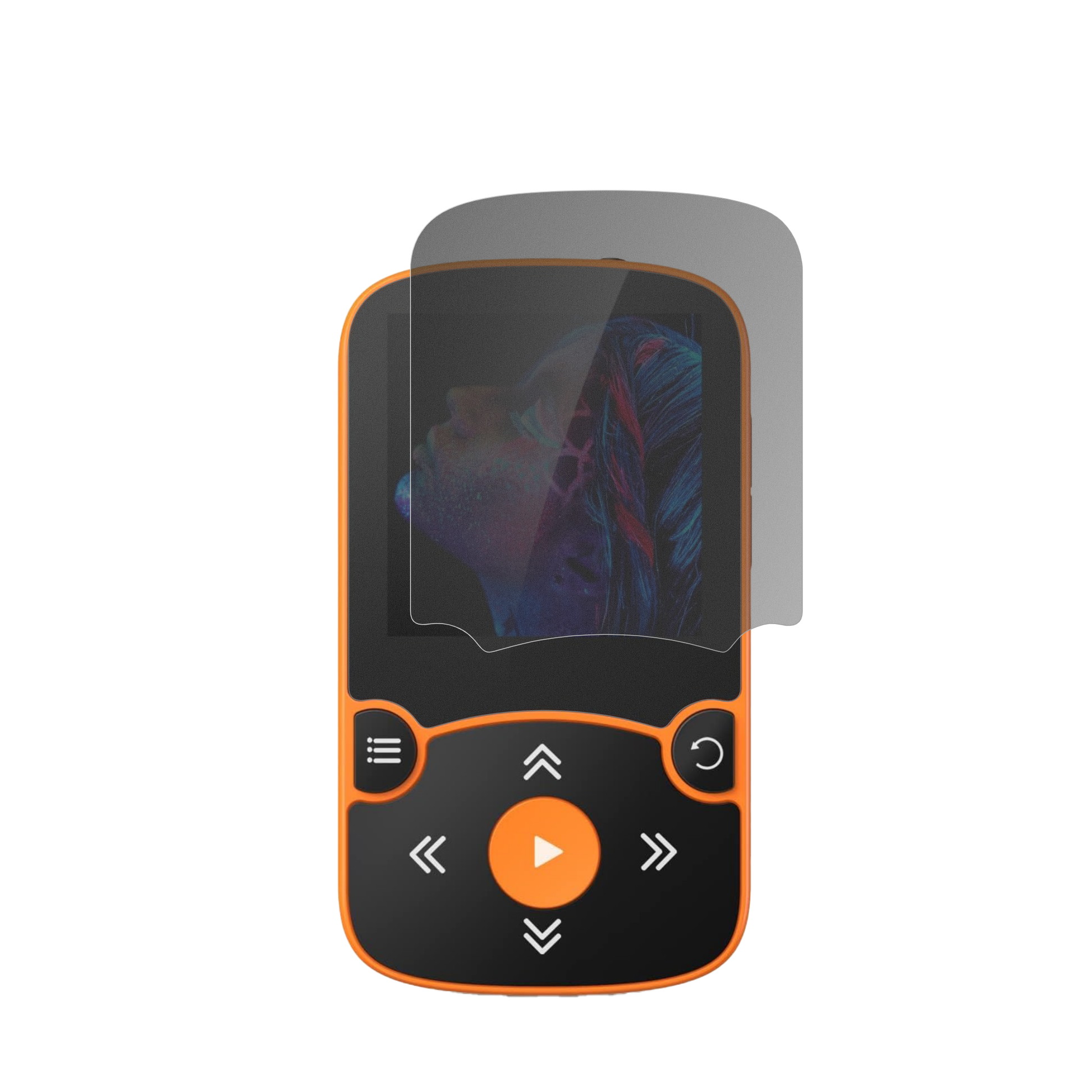 AGPTEKA65 MP3-Player mit aufgebrachtem dipos Displayschutz, der seitliche Einblicke blockiert
