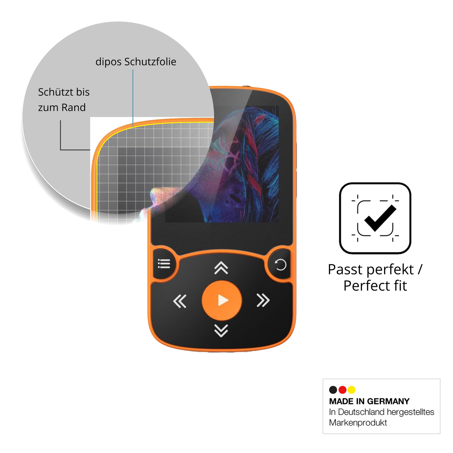 Schutz gegen Kratzer auf dem AGPTEK A65 MP3-Player Glas durch Schlüssel oder Ähnliches