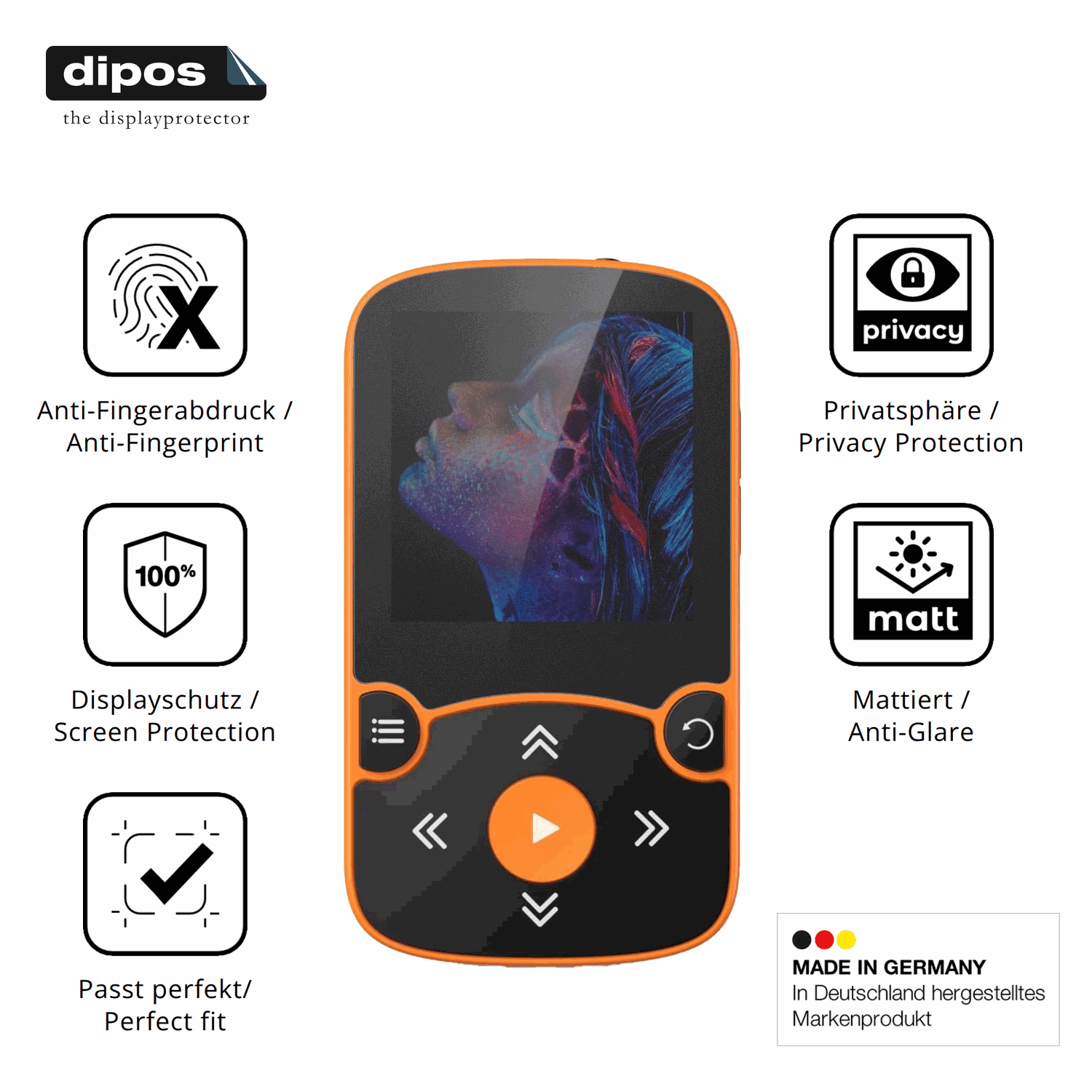 Privatsphäre-Schutz durch Sichtschutz-Folie passend zugeschnitten für AGPTEK A65 MP3-Player