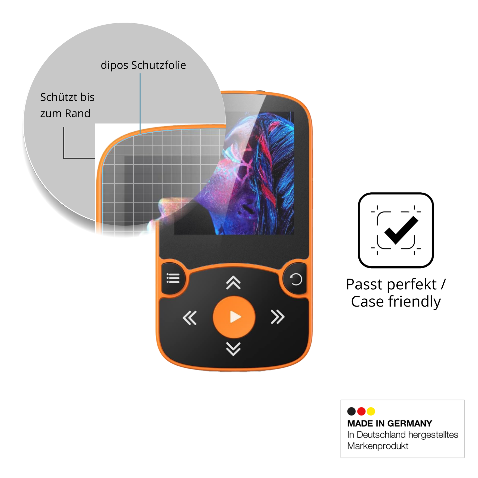 Schutzglasfolie mit optimaler Passform, zur Verwendung mit Hüllen geeignet