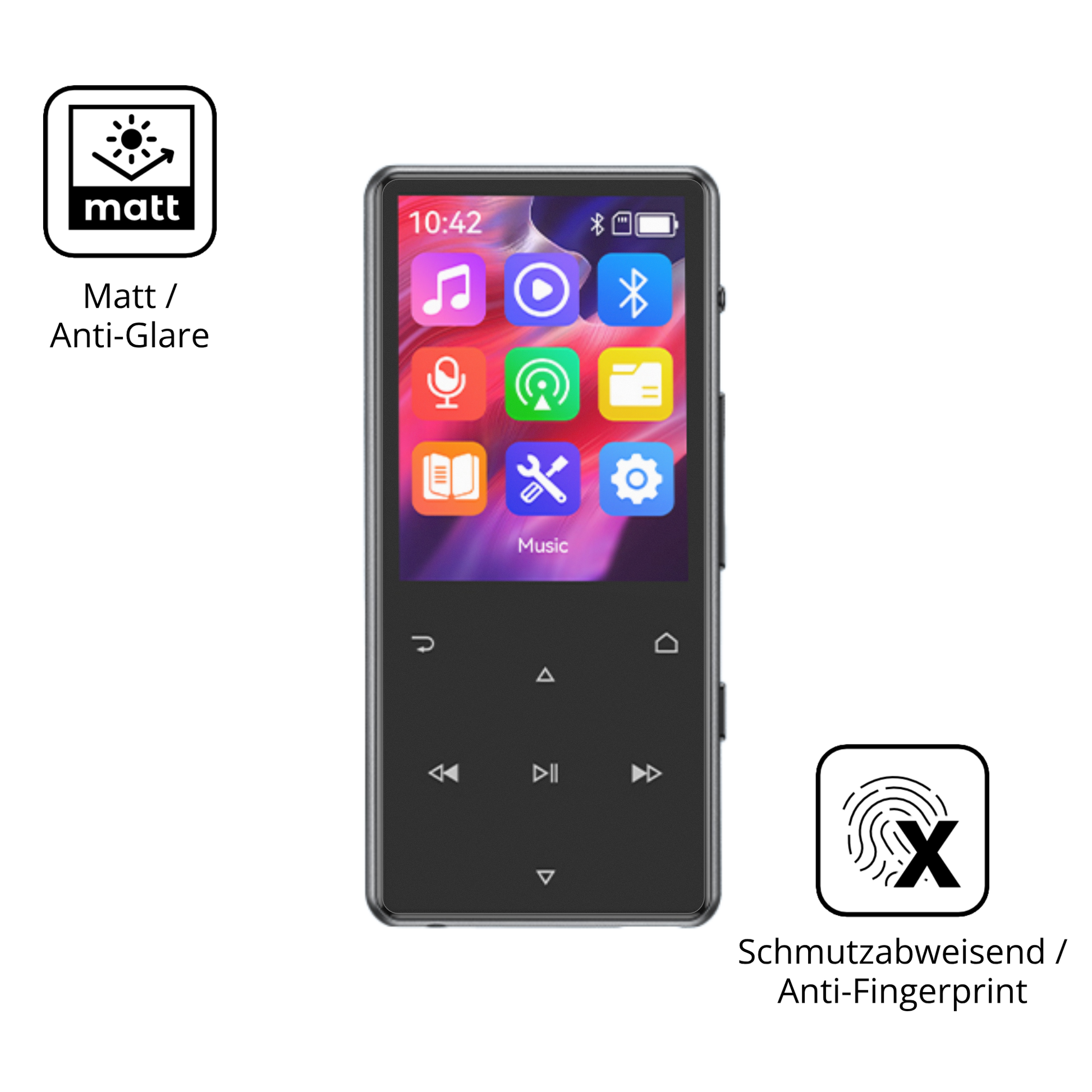 Dünne und entspiegelnde Folie passend zugeschnitten für AGPTEK M6 MP3-Player