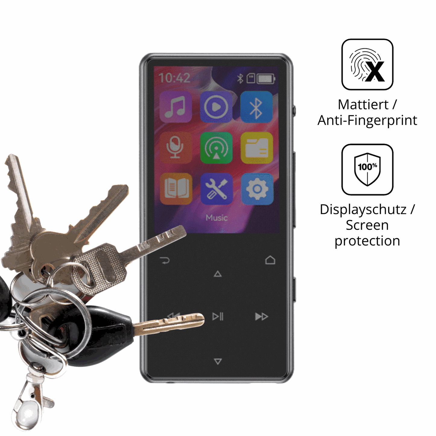 dipos Displayschutz für AGPTEK M6 MP3-Player, mattierte Oberfläche, Blickschutzfilter und perfekter Passform