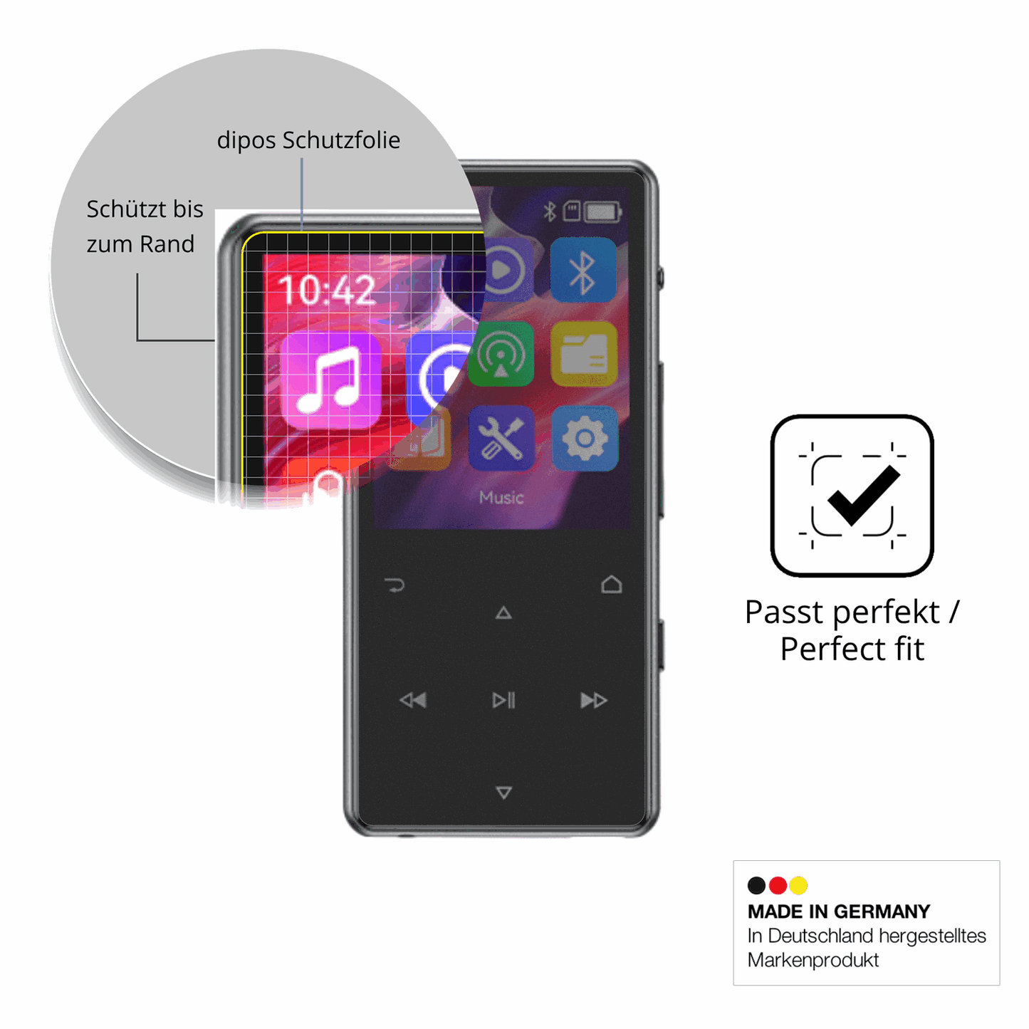 Schutz gegen Kratzer auf dem AGPTEK M6 MP3-Player Glas durch Schlüssel oder Ähnliches