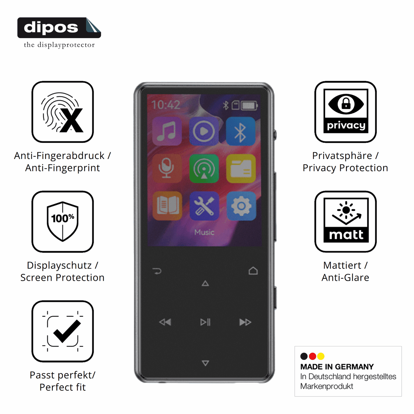 Privatsphäre-Schutz durch Sichtschutz-Folie passend zugeschnitten für AGPTEK M6 MP3-Player