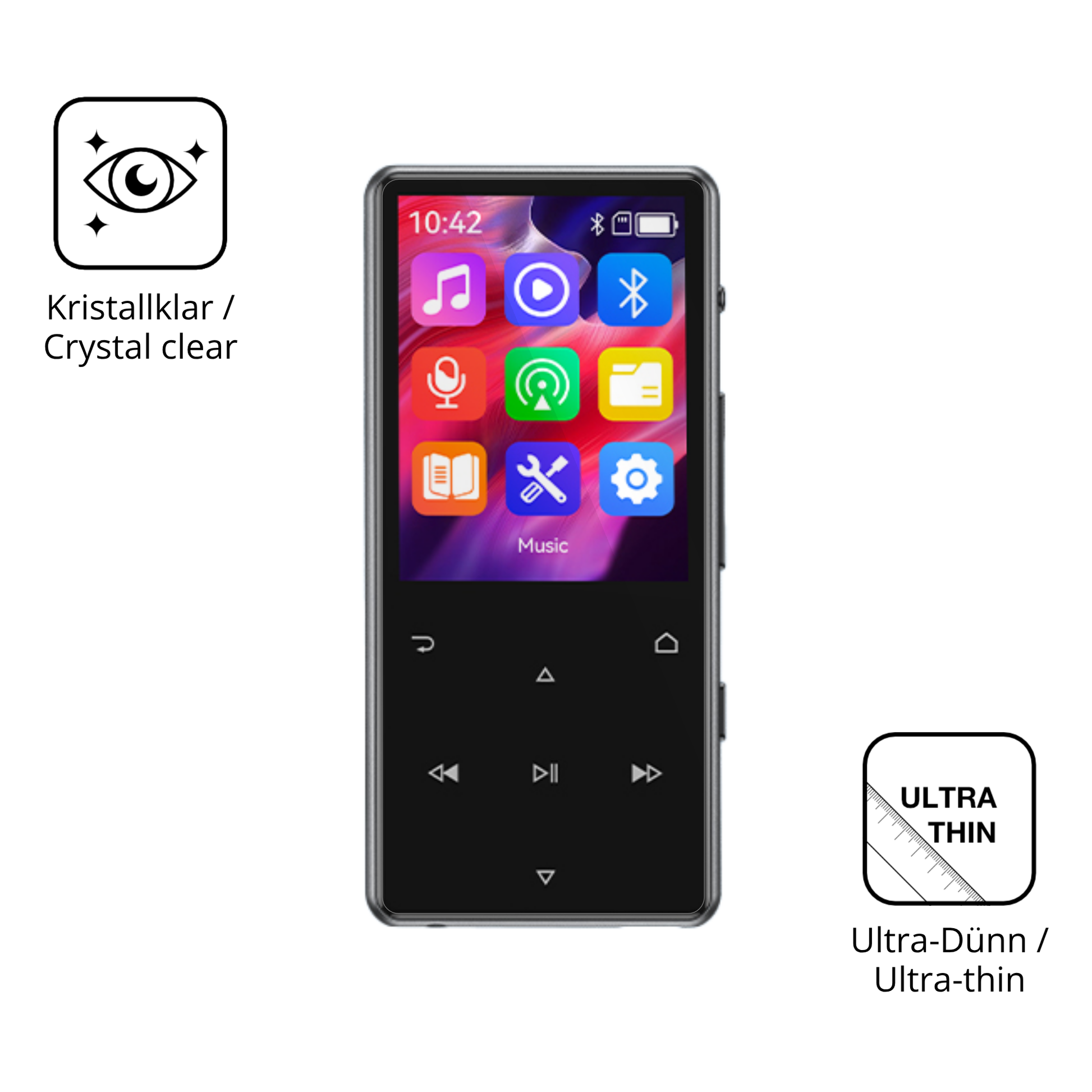 Dünne und klare Folie passend zugeschnitten für AGPTEK M6 MP3-Player