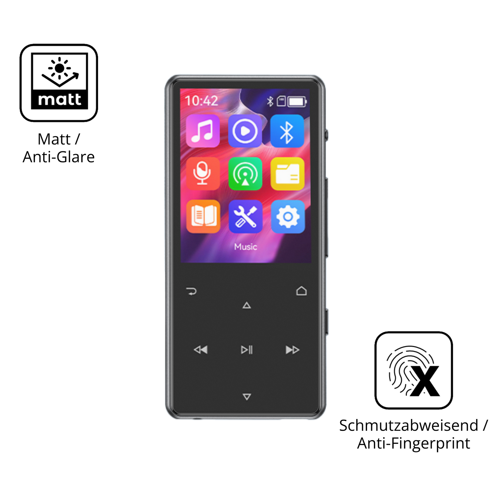 9H Hartbeschichtete, flexible Folie passend zugeschnitten für AGPTEK M6 MP3-Player