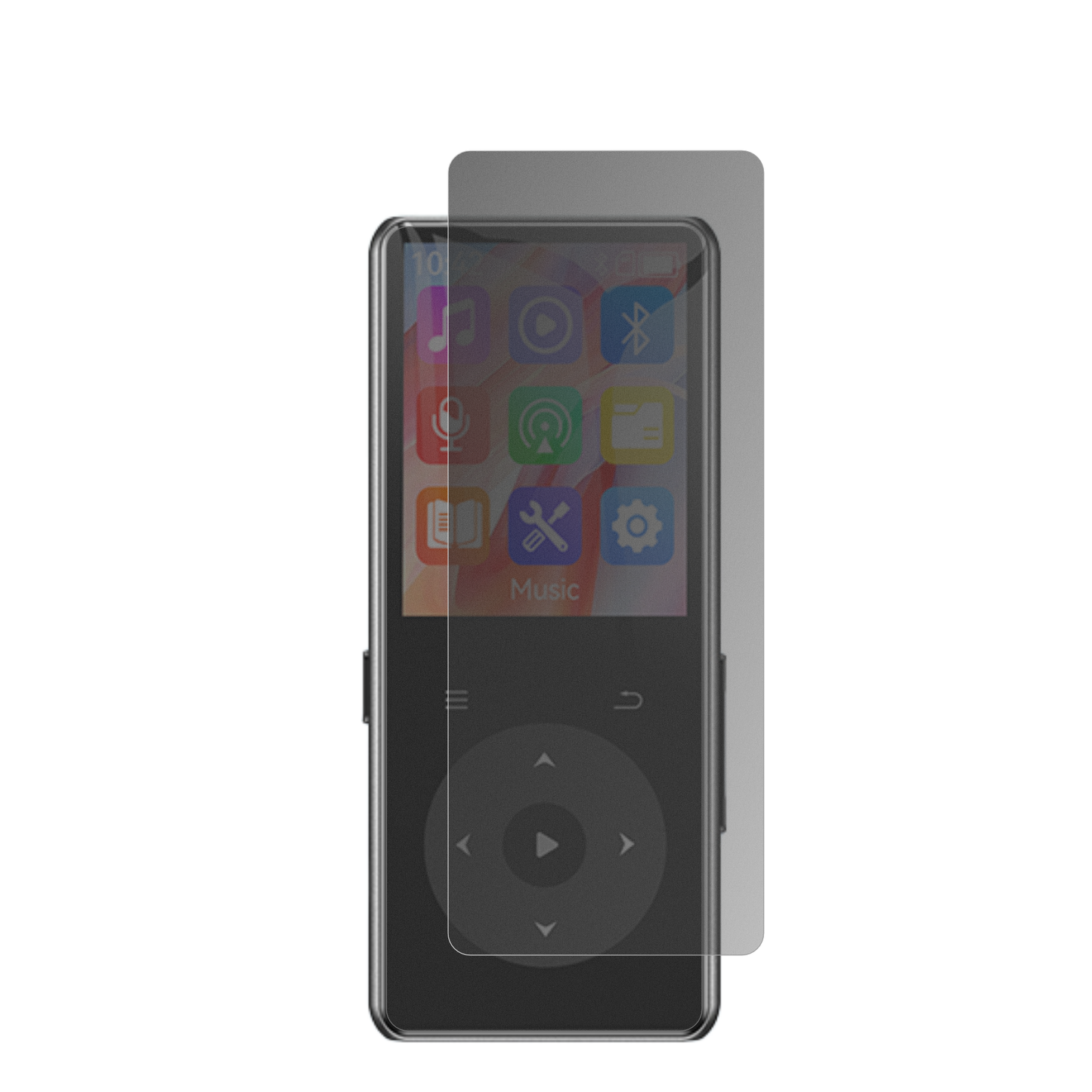 AGPTEKM7 MP3-Player mit aufgebrachtem dipos Displayschutz, der seitliche Einblicke blockiert
