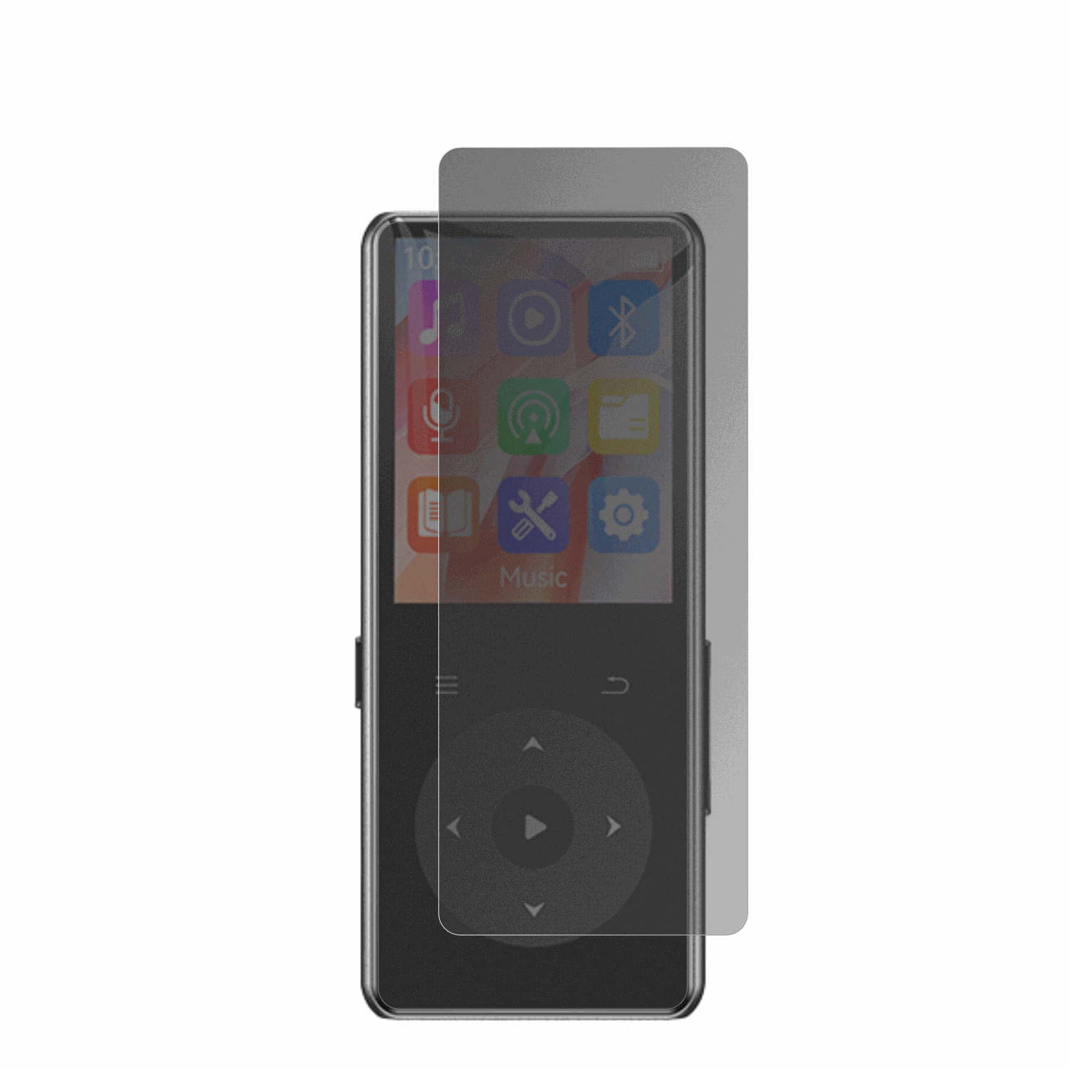 AGPTEKM7 MP3-Player mit aufgebrachtem dipos Displayschutz, der seitliche Einblicke blockiert