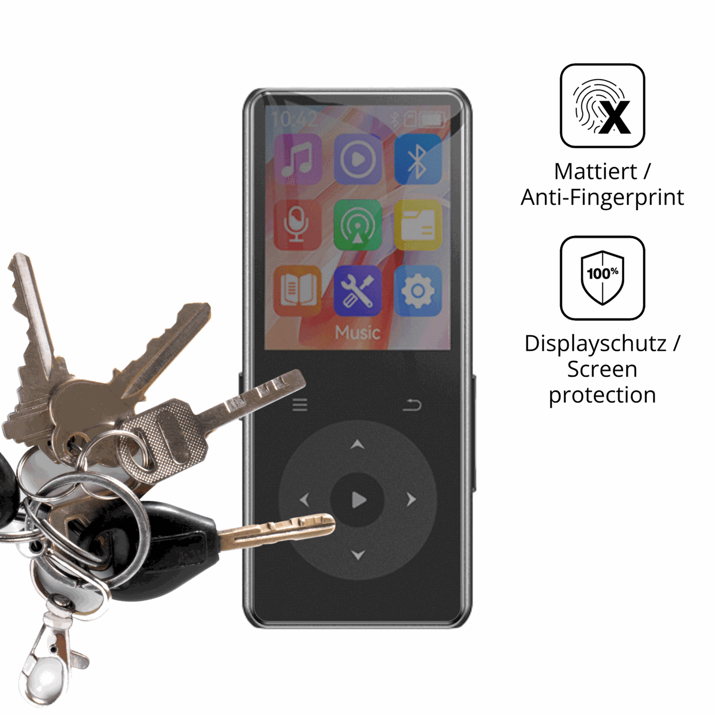dipos Displayschutz für AGPTEK M7 MP3-Player, mattierte Oberfläche, Blickschutzfilter und perfekter Passform