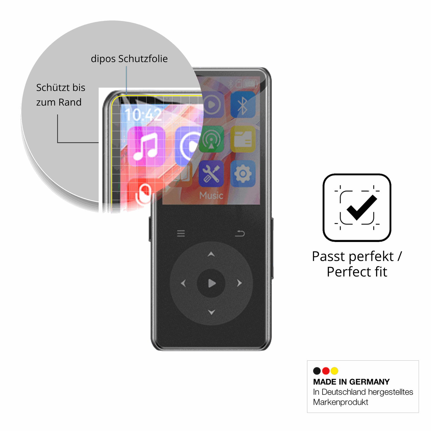Schutz gegen Kratzer auf dem AGPTEK M7 MP3-Player Glas durch Schlüssel oder Ähnliches