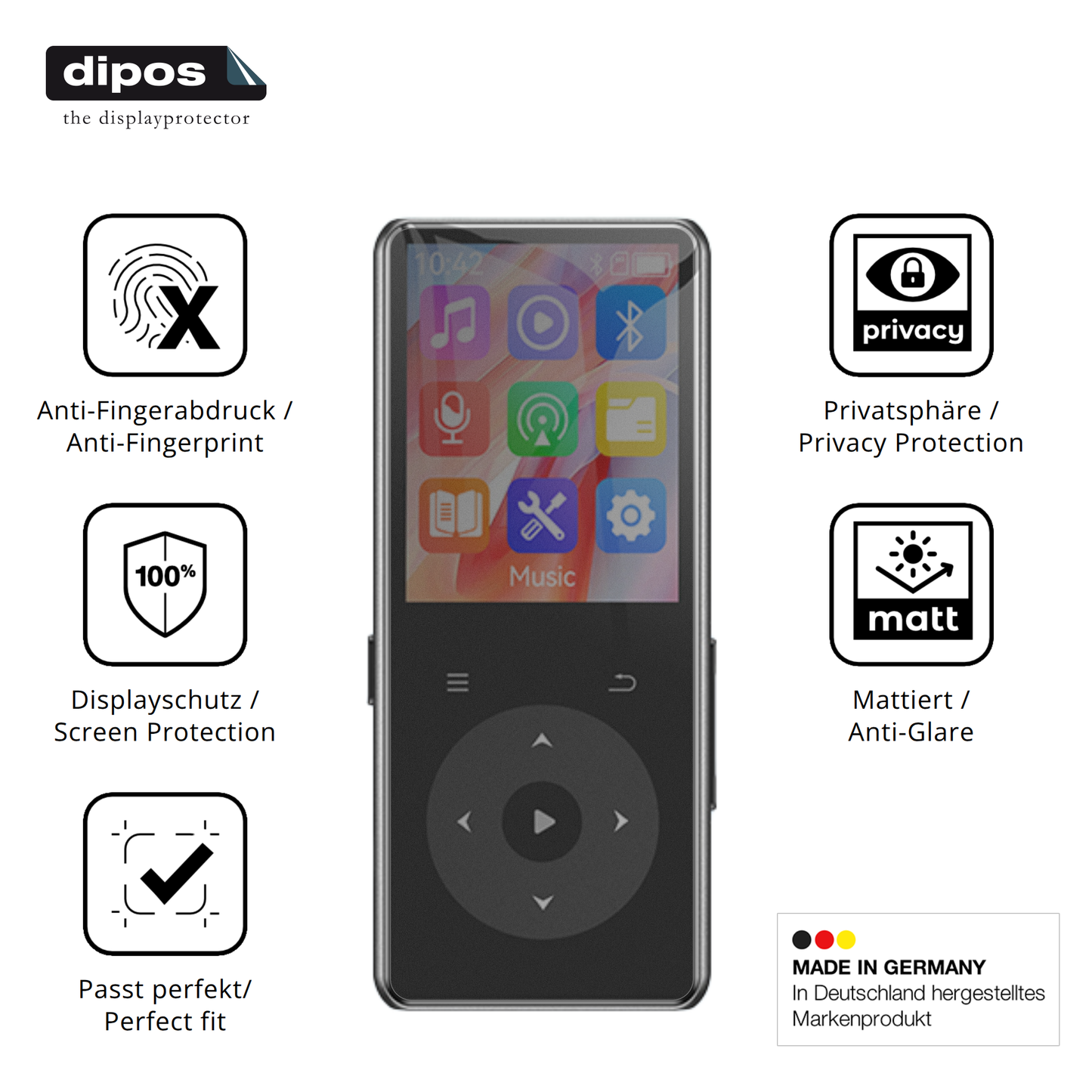 Privatsphäre-Schutz durch Sichtschutz-Folie passend zugeschnitten für AGPTEK M7 MP3-Player