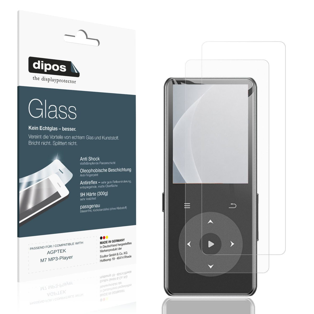 Matte Displayschutzfolie von dipos passend für AGPTEK M7 MP3-Player, 9H kratzfest und blasenfrei montiert