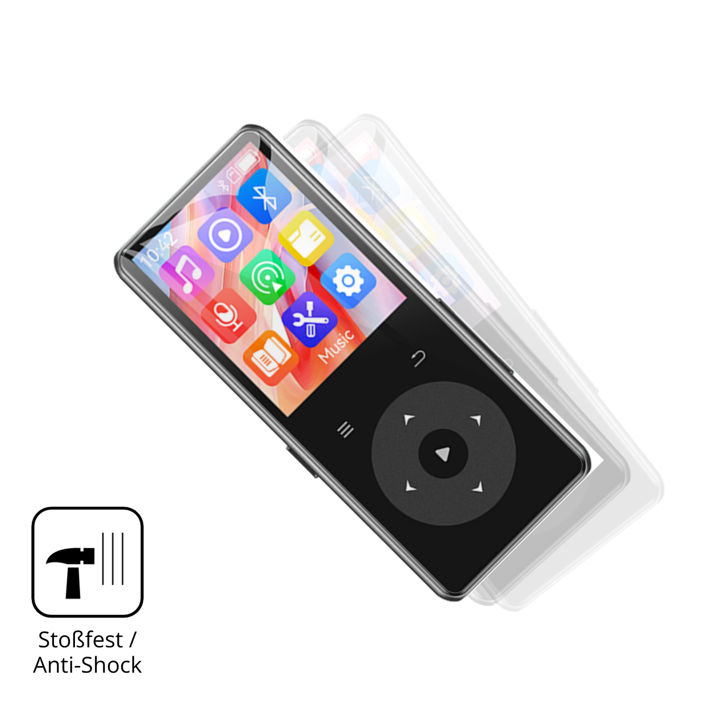 Schutz gegen Kratzer auf dem AGPTEK M7 MP3-Player Glas durch Schlüssel, Stöße gegen die Tischkante oder Stürze