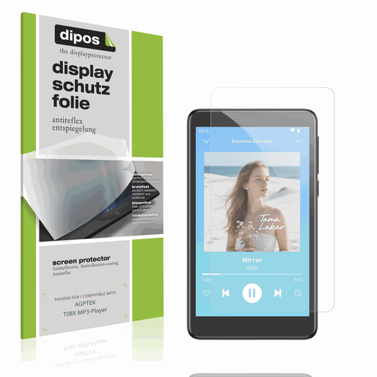 Matte Displayschutzfolie von dipos passend für AGPTEK T08X MP3-Player, präziser Zuschnitt und blasenfrei montiert