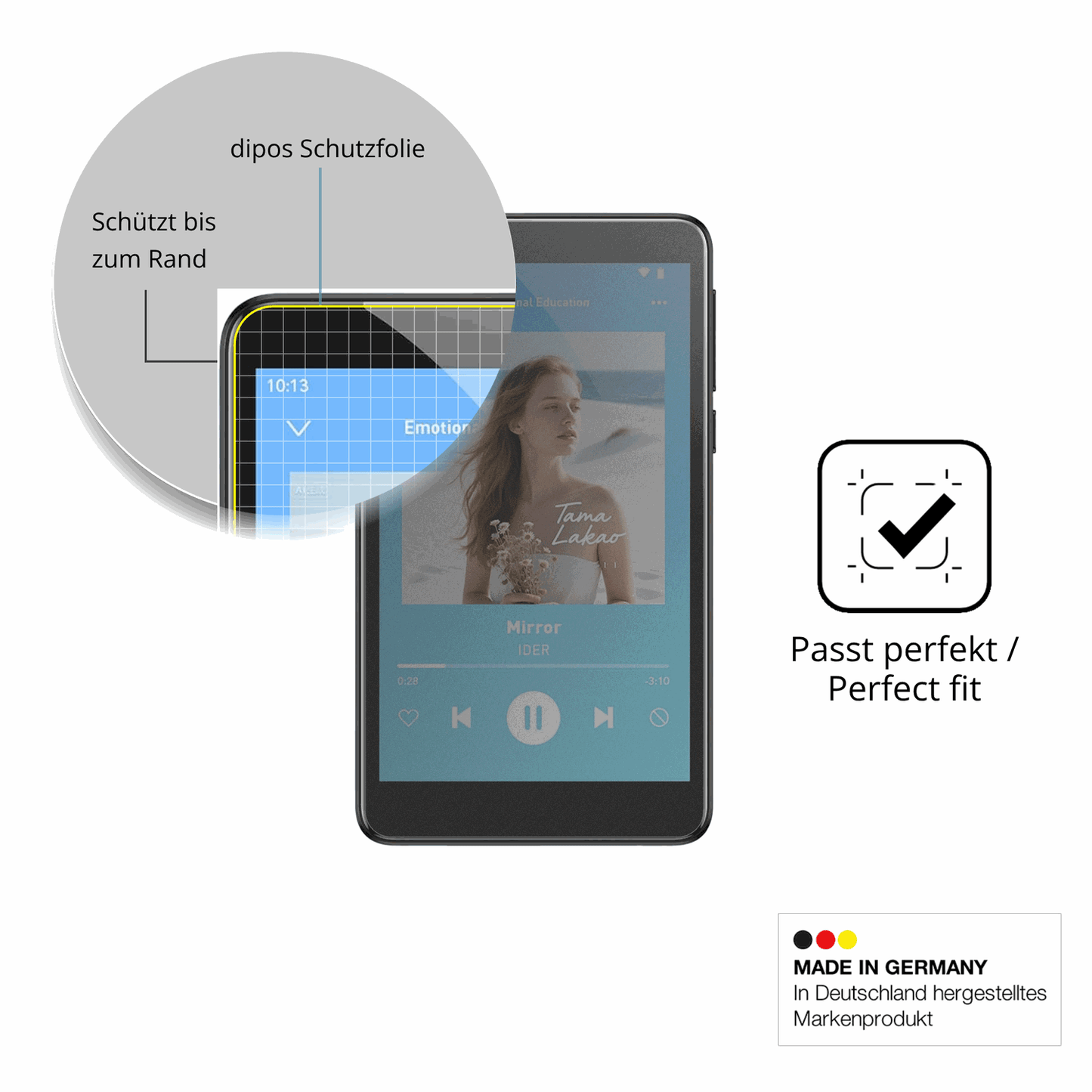 Schutz gegen Kratzer auf dem AGPTEK T08X MP3-Player Glas durch Schlüssel oder Ähnliches