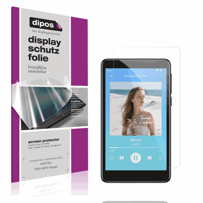 Klare Displayschutzfolie von dipos passend für AGPTEK T08X MP3-Player, präziser Zuschnitt und blasenfrei montiert