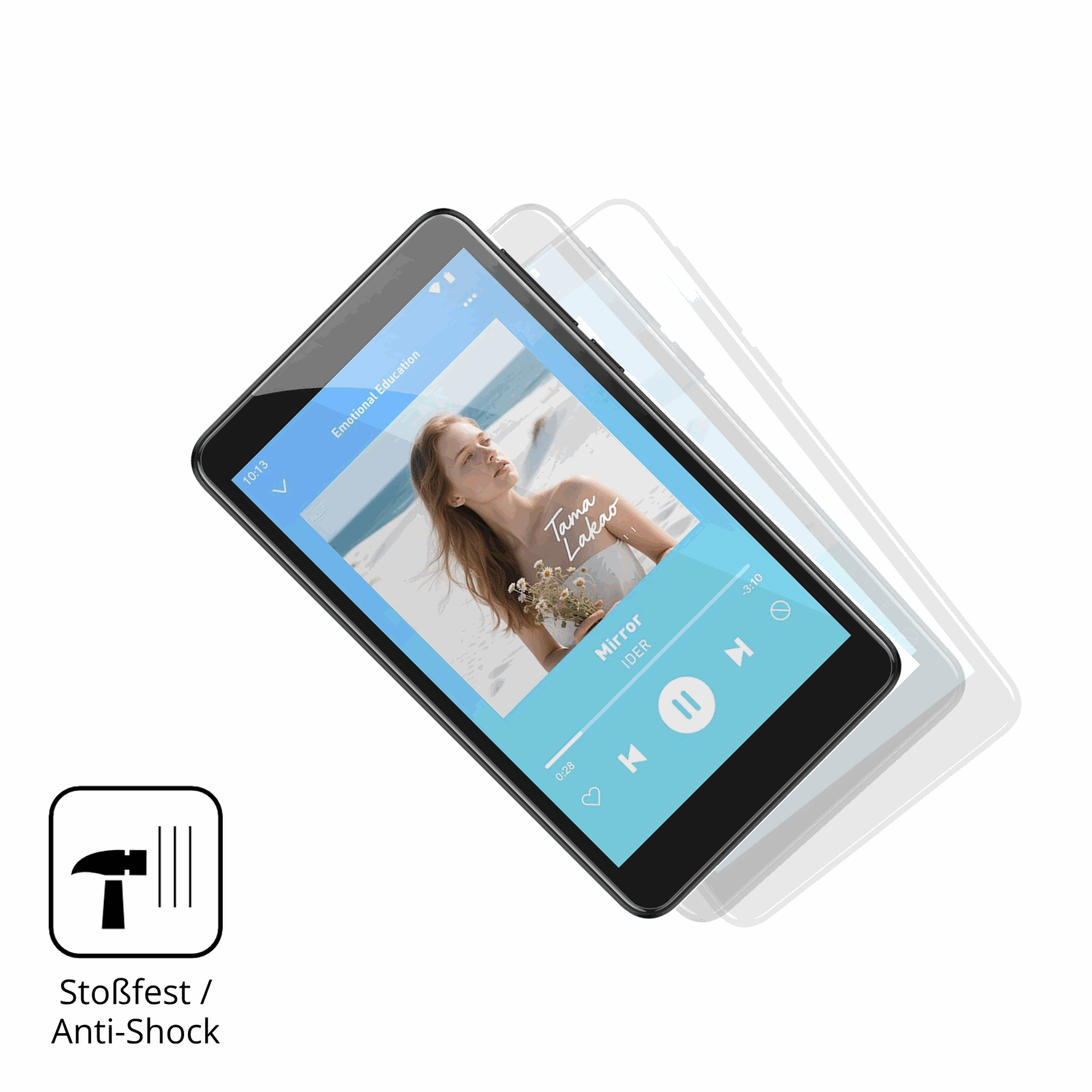 Schutz gegen Kratzer auf dem AGPTEK T08X MP3-Player Glas durch Schlüssel, Stöße gegen die Tischkante oder Stürze