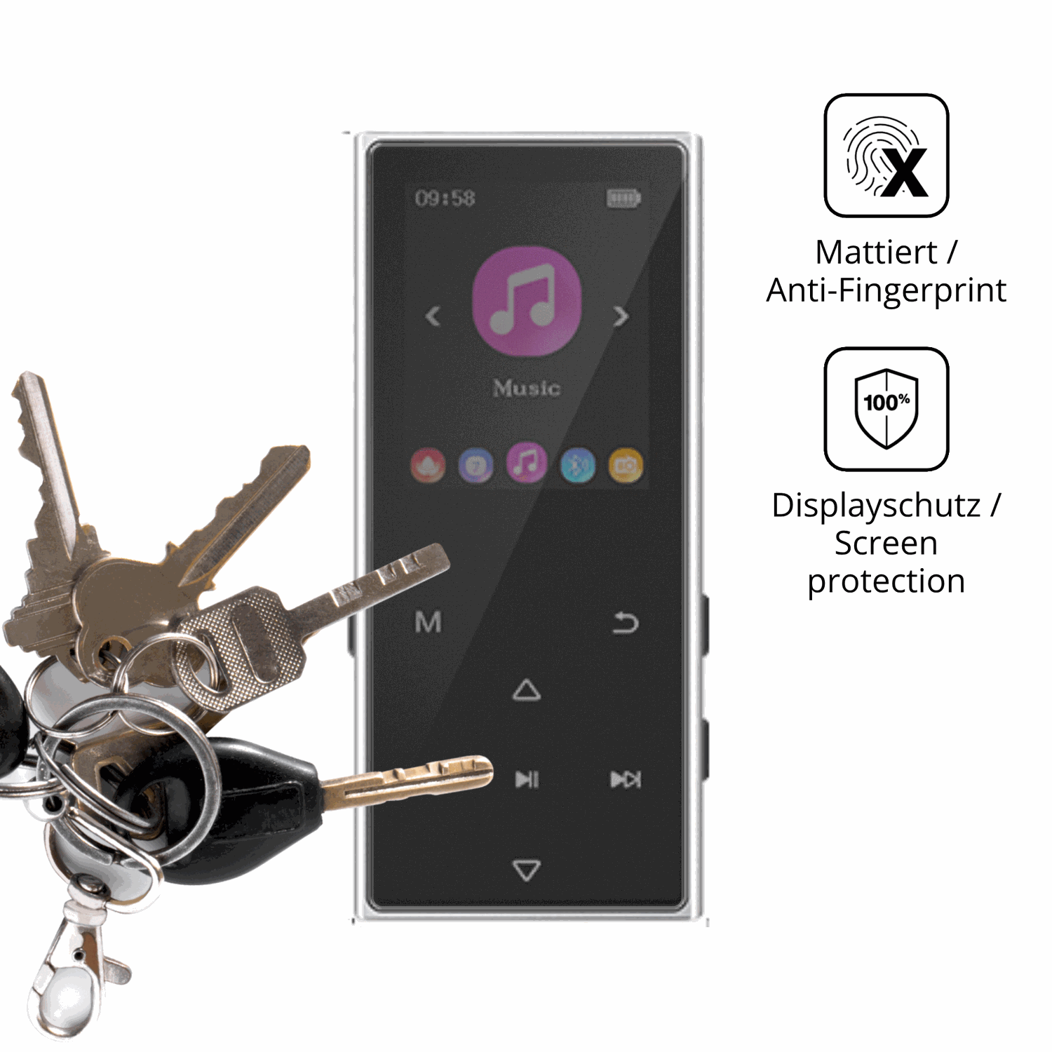 dipos Displayschutz für AGXOV D50 MP3-Player, mattierte Oberfläche, Blickschutzfilter und perfekter Passform