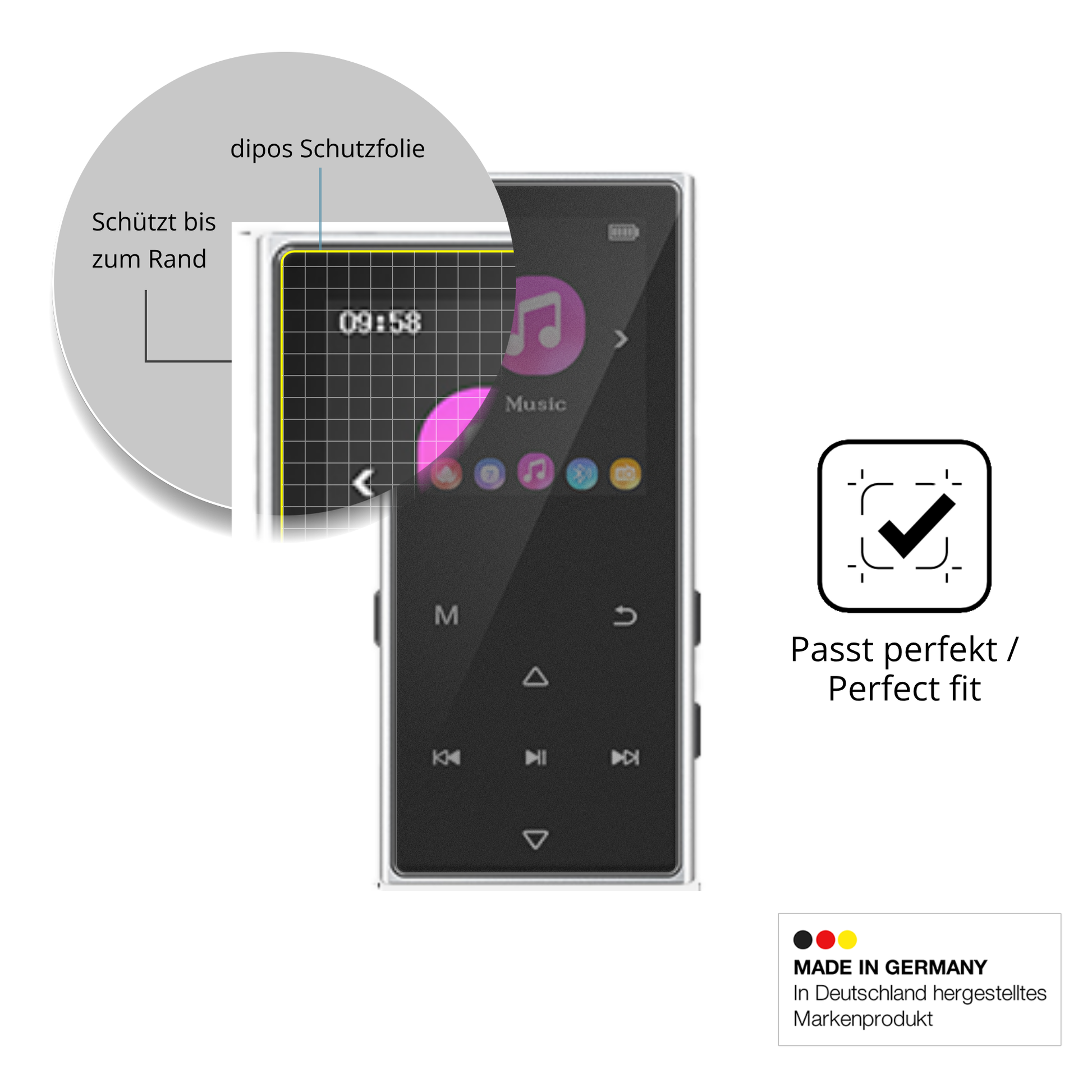 Schutz gegen Kratzer auf dem AGXOV D50 MP3-Player Glas durch Schlüssel oder Ähnliches