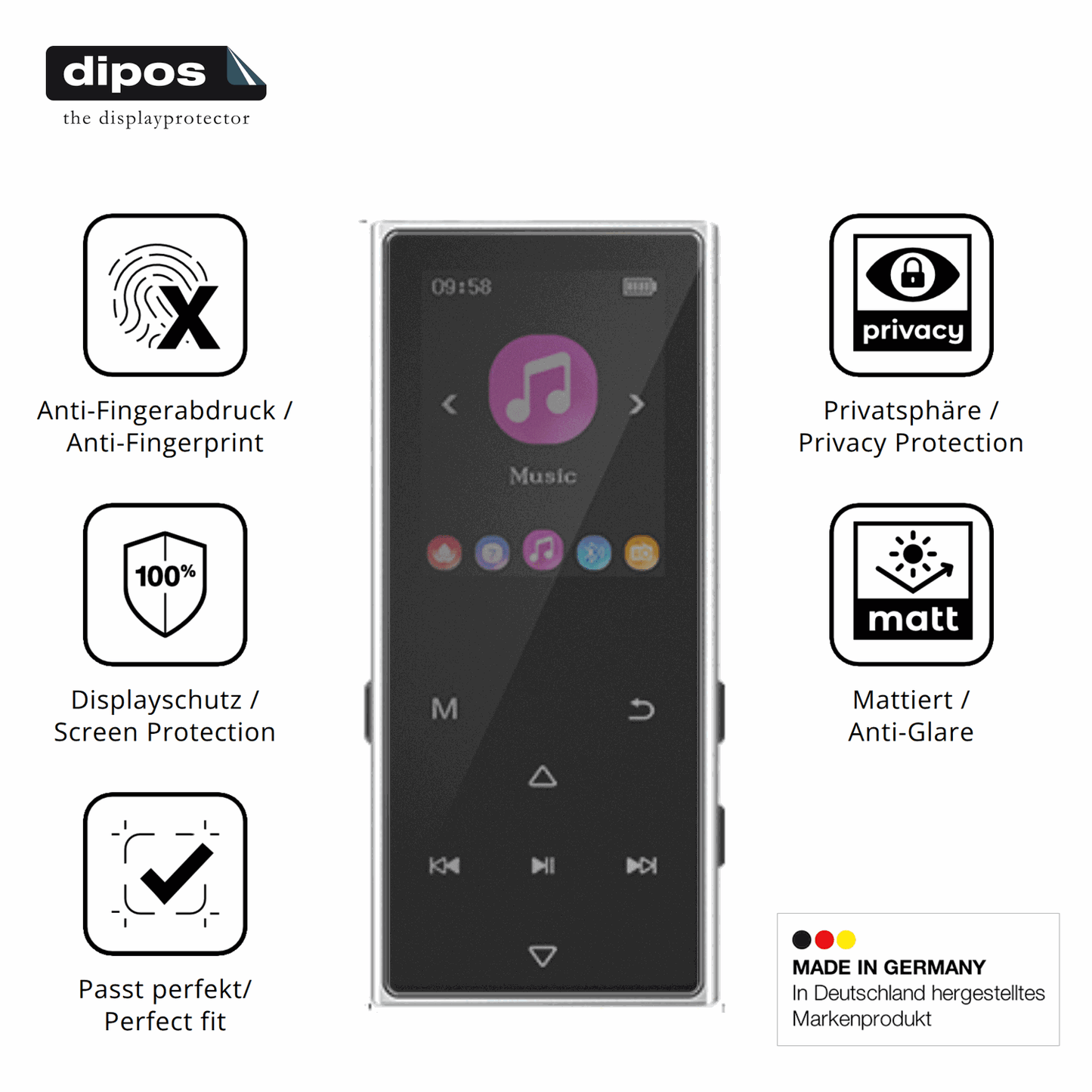 Privatsphäre-Schutz durch Sichtschutz-Folie passend zugeschnitten für AGXOV D50 MP3-Player