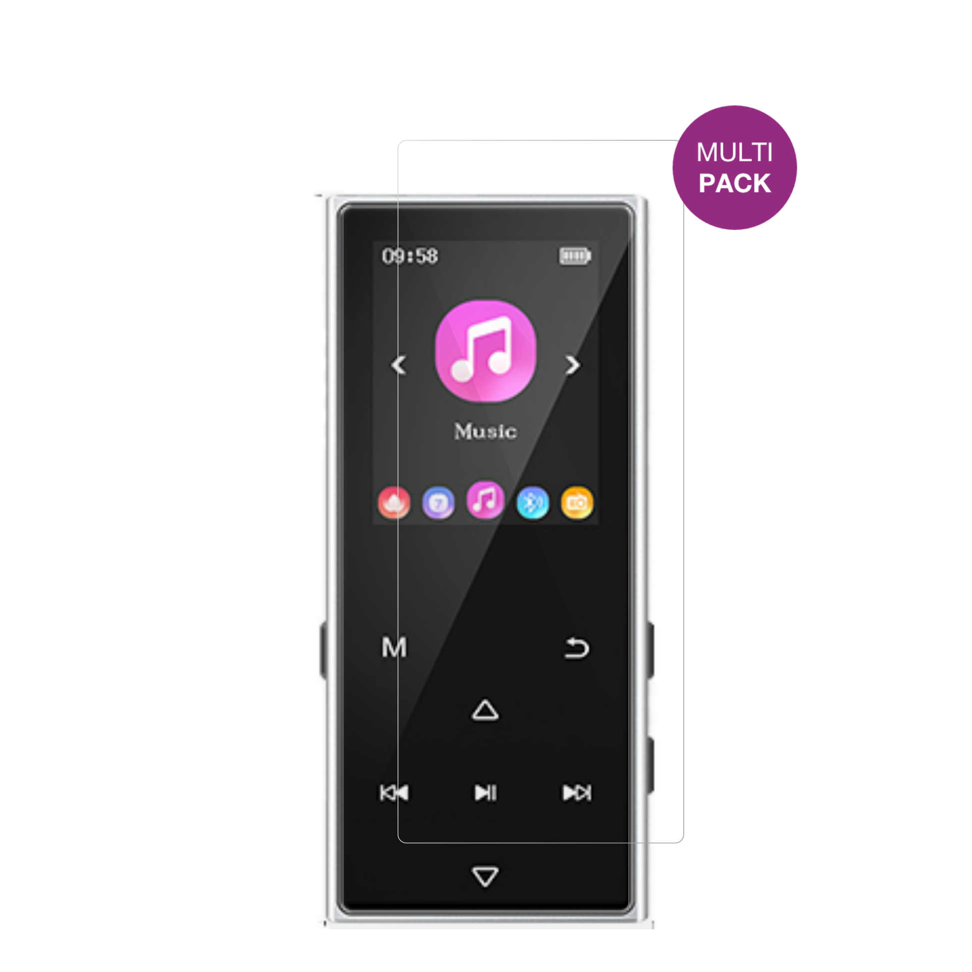 AGXOVD50 MP3-Player mit aufgebrachter dipos Displayschutzfolie, glasklare Darstellung ohne Einschränkungen