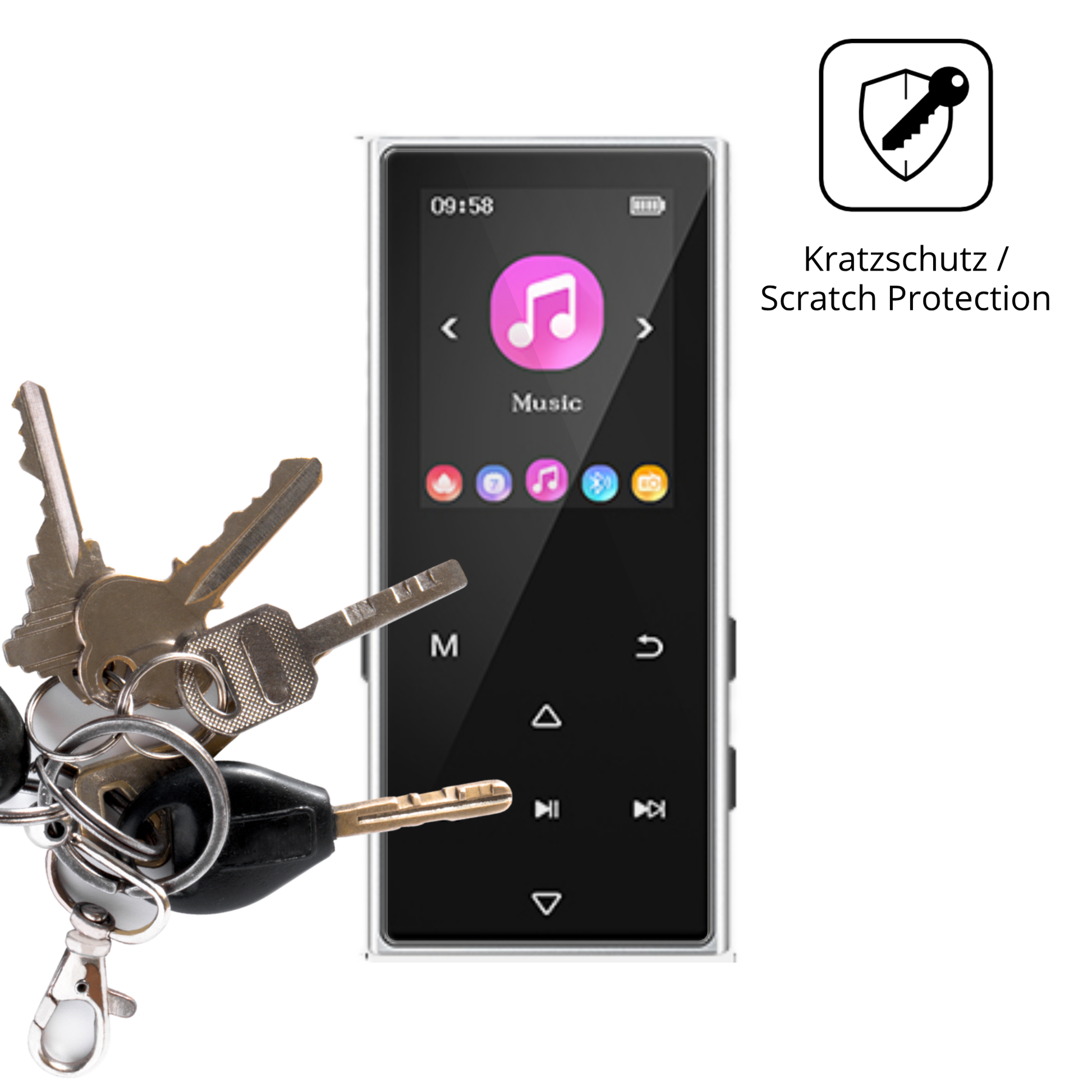 Schutz gegen Kratzer auf dem AGXOV D50 MP3-Player Glas durch Schlüssel oder Ähnliches